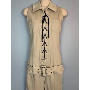 Vintage Beige 90s / Y2K Stretch Denim Jumpsuit Corset Top Lace Up Small B1